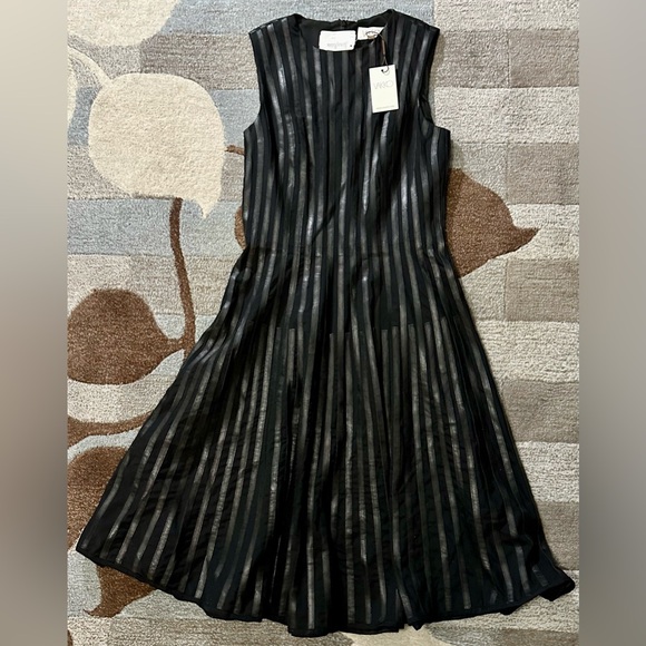 NWT Vakko Sleeveless Leather Stripe A-line Midi Dresss - Picture 6 of 8